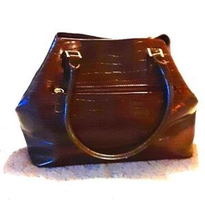 STYLE & CO. Large Handled Brown Croc Embossed Satchel